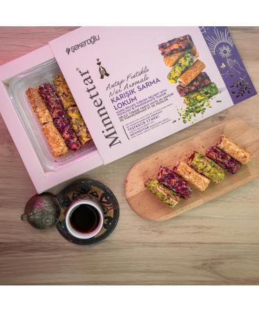 Turkish Delight | Lokum | Luxurious Mixed Rolled Turkish Delight with Pistachio and Pomegranate flavour Sekeroglu 300g