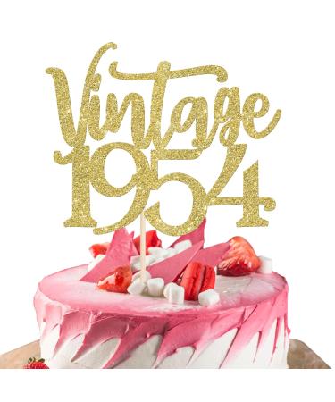 1 Pack Vintage 1954 Cake Topper Seventy Awesome Since 1954 Cupcake Picks Happy 70 and Fabulous Cake Decorations for 70th Birthday Wedding Anniversary Party Supplies Gold 70th Gold