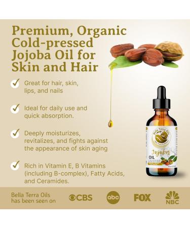 Buy Bella Terra Organic Jojoba Oil 4oz - Cold-Pressed Non-Comedogenic Enriched with Vitamin C & E for Perfect Skin - International Shipping Available - Buy Online on SooperMarket.com