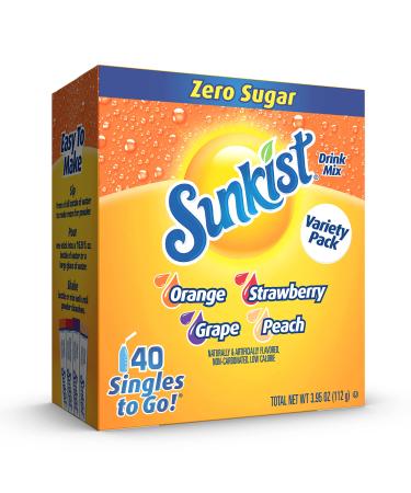 Sunkist Soda Variety Pack, Singles To Go Orange, Strawberry, Grape and Peach (40 Total Sticks)