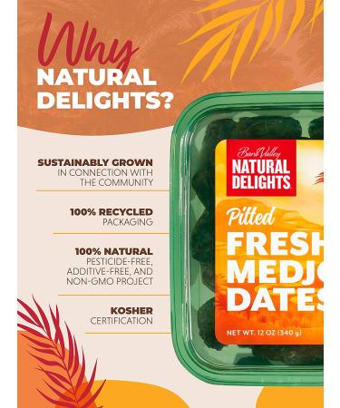 Natural Delights Medjool Dates â Large & Plump  Pitted Dates Medjool  Non-GMO Verified  Pesticide Free  Naturally Sweet Fruit Snack  Perfect for On-the-Go - Medjool Dates Pitted  12 oz Container - Buy Online on SooperMarket.com