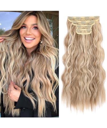 REECHO Hair Extensions 4PCS Clip in Hair Extensions Natural Soft Synthetic Hairpieces for Women Medium Blonde with Highlights 20 Inch-200 Gram (Pack of 4) Medium Blonde with Highlights