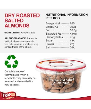 Tropgo Roasted Salted Almonds 180g Tub - Almond Nuts in Resealable and Recyclable Tub - Wholesome Trail Mix with Fibre Protein and Essential Minerals - Healthy Nuts for All Ages - Buy Online on SooperMarket.com