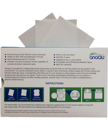 Anaqu Laundry Detergent Sheets | Natural Hypoallergenic & Travel-Friendly | Super Fresh Scent - 78 Sheets - Buy Online on SooperMarket.com