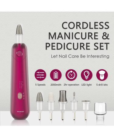 Rechargeable Cordless Electric Nail File Kit - 5 Speeds Professional Manicure Pedicure Set for Thick Nails - Buy Online on SooperMarket.com