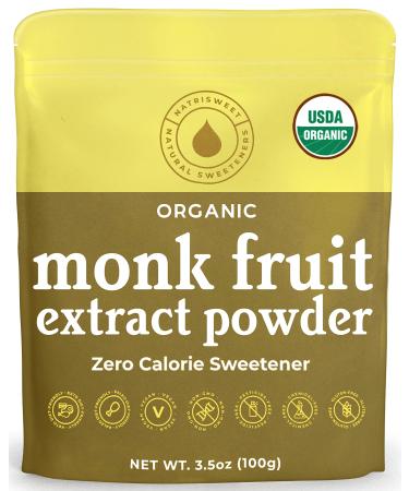 Organic Monk Fruit Extract, 3.5 oz, 322 Servings, Pure USDA Organic Monk Fruit Sweetener with No Fillers Zero Calories, Zero Carbs, Keto & Paleo Friendly Sugar Substitute, 322 Servings by NatriSweet