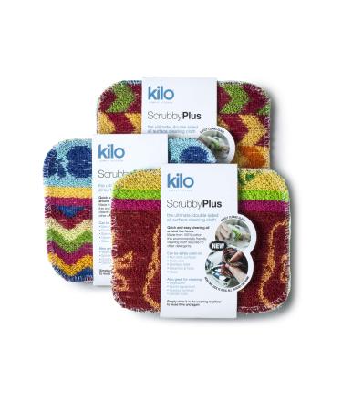 Kilo LSET25 Scrubby Plus-Non-Scratch Scourer with Delicate Cleaning Cloth Side Multi-Purpose-Set of 3 Colour One Size 17x14cm Set of 3