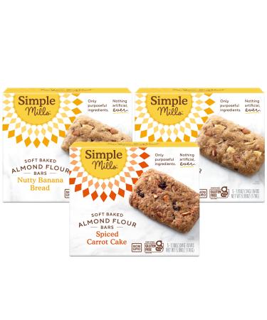 Simple Mills Almond Flour Snack Bars, Variety Pack (Nutty Banana Bread and Spiced Carrot Cake) - Gluten Free, Made with Organic Coconut Oil, Breakfast Bars, Healthy Snacks, 6 Ounce (Pack of 3) Nutty Banana Bread & Spiced Carrot Cake 5 Count (Pack of 3)