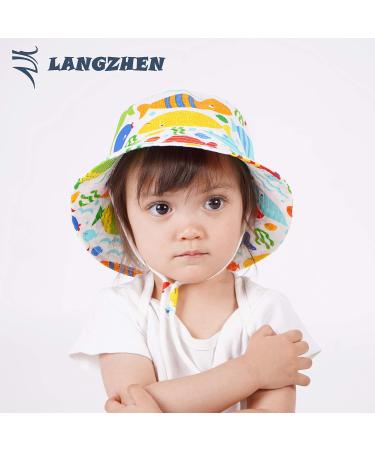 LANGZHEN Baby Girls Beach Sun Hat with Chin Strap, Colorful Fish Print - 6-12 Months - Buy Online on SooperMarket.com