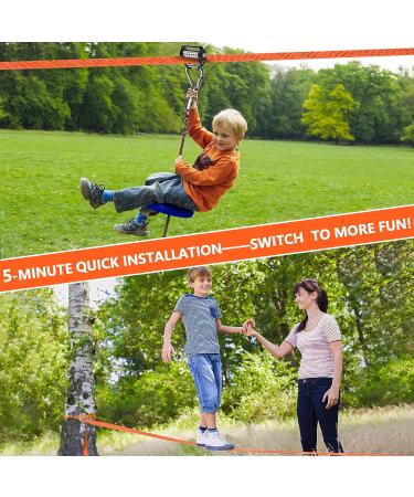 Outdoor Zip Line Kit for Kids - 65 Ft Slackline with Warrior Obstacle Course Accessories - 330lb Capacity - Buy Online on SooperMarket.com