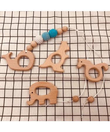 Wendysun 5pcs Cartoon Wood Teether Set - Natural Animal Round Bee Shape Baby Teething Toy - Buy Online on SooperMarket.com
