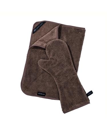Canicoat dog towel SECCARE with glove in the set Oeko-Tex certified suction-strong & fast drying microfiber.(S/M brown) S/M brown