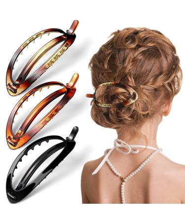 3 Pieces French Hair Barrette Clip Oval French Clips for Hair Flexible Ponytail Holder Plain Strong Grip Closure Barrettes Styling No Metal Hair Accessories for Women Girls  3 Colors