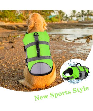 MKLHGTY Reflective Dog Life Jacket - Adjustable with Rescue Handle - Ripstop Pet Safety Vest for Swimming & Boating - Green - XS - Buy Online on SooperMarket.com