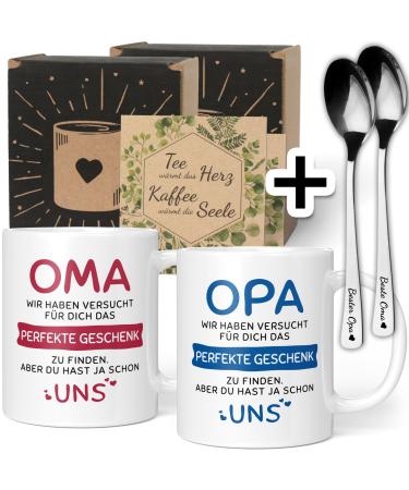 Gift set Grandma grandpa gifts with spoons - Grandma Grandpa Gift Christmas - Grandma Grandpa cup with saying - Grandma grandpa spoon (ceramic 330ml) Grandma & Grandpa 2 Set Gift + spoon - red blue