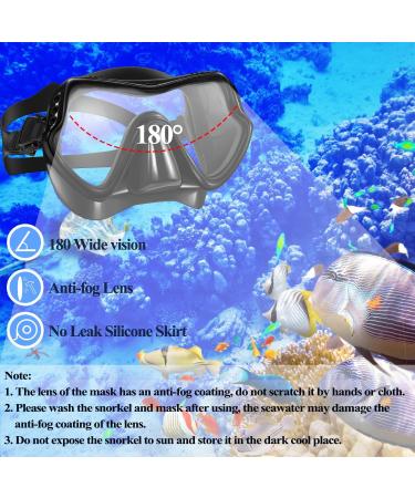 Snorkel Mask Set - Anti-Fog 180 Seaview, Dry Snorkel, Mesh Bag | For Kids & Adults - Scuba Diving, Swimming Training Gear in Black - Buy Online on SooperMarket.com