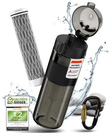 Bergkvist Outdoor water filter bottle fj llklar (500 ml) - drinking bottle with filter from Ahlstrom for clean drinking water when camping hiking & survival adventure black 500ml