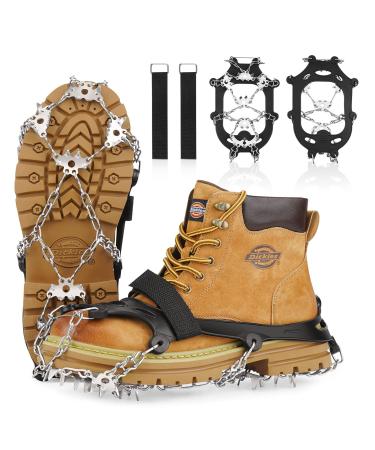 Jateka crampons 24 teeth stainless steel spikes crampons for mountain shoes with fastening tape anti-slides thicken spikes adult children for shoes winter walking mountaineering trail running running