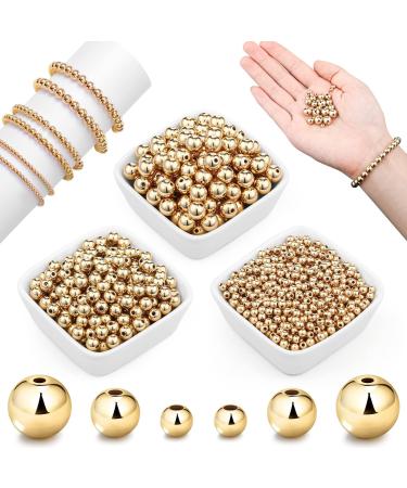 1200 Pieces Beads Ball Round Beads Beaded Spacer Beads Seamless Smooth Loose Ball Beads for Stackable Bracelet Jewelry Craft Making, 8 mm, 6 mm, 4 mm (Gold)