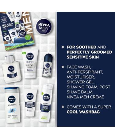 NIVEA MEN Feel Fully Sensitive Skincare Gift Set (8 Products) Includes Shower Gel Anti-Perspirant Face Wash Shaving Foam Post Shave Balm Moisturisers and Wash Bag - Buy Online on SooperMarket.com
