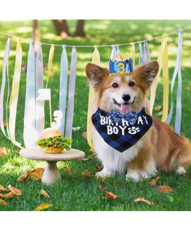WLLHYF Dog Birthday Party Supplies Boy Dog Birthday Bandana Set with Cute Dog Bow Tie Dog Birthday Crown Hat with Numbers Small Medium Large Dogs(Blue) - Buy Online on SooperMarket.com