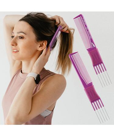4 Pieces Carbon Lift Teasing Combs - Salon Lifting Fluffing Comb for Women - Black and Purple Artsy Style - 5 Stainless Steel Pins Included - Buy Online on SooperMarket.com