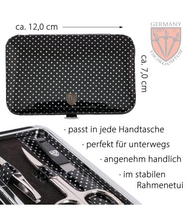 Buy Three Swords Germany 6 pcs Manicure Set 'Genova' - Black Dotted Artificial Leather Nail Care Kit with Scissors Clippers Glass & Sapphire Files - Buy Online on SooperMarket.com