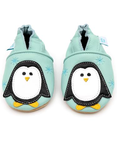 Dotty Fish Soft Leather Baby Shoes for Boys | Non Slip Animal Design Toddler Shoes | Minty Blue Penguin | 0-6 Months to 4-5 Years - Buy Online on SooperMarket.com