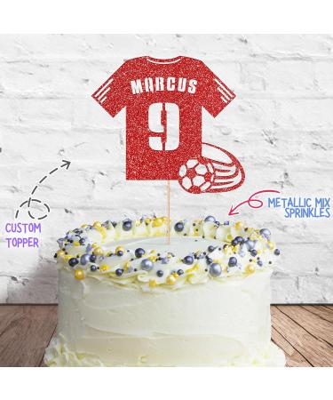 Cakeshop Cake Decoration Pack | Football Shirt Birthday Premium Double Sided Glitter Card Cake Topper & 25g Party Pack of Cake Sugar Sprinkles | Custom Name & Age Cake Decoration (Red) Non-Prime Glitter Card: Red - Buy Online on SooperMarket.com