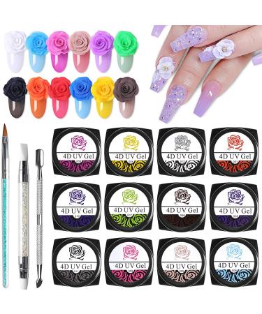 Kalolary Sculpture Carved Nail Gel Set 12 Color Sculpture Carved Gel Nail Polish with 1pcs Nail Art Sculpture Pen 1pcs Double-ended Nail Cuticle Pusher Cutter and a Nail Carving Brush