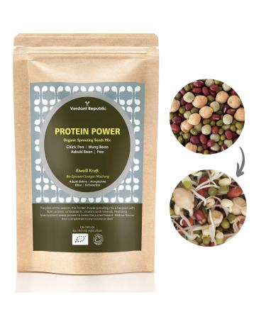 VERDANT REPUBLIC Organic Protein Power Sprouting Seeds Mix 500g | Non GMO Superfood Microgreens | Easy to Sprout with Peas Chick Pea Mung & Adzuki Beans