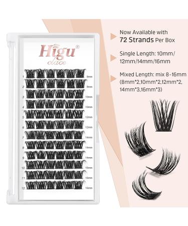 Lash Clusters DIY Eyelash Extensions 72 Pcs D Curl 8-16mm | Thin Stem Individual Cluster Lashes for Self-application | Reusable Wisps (H-02 D Curl 8-16mm) - Buy Online on SooperMarket.com