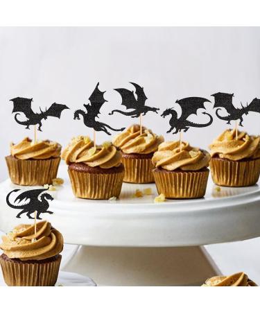 25PCS Dragon Cupcake Toppers Glitter Fantasy Birthday Cupcake Flying Dragon Cupcake Toppers Theme Baby Shower Kids Birthday Party Cake Decorations Supplies Black - Buy Online on SooperMarket.com