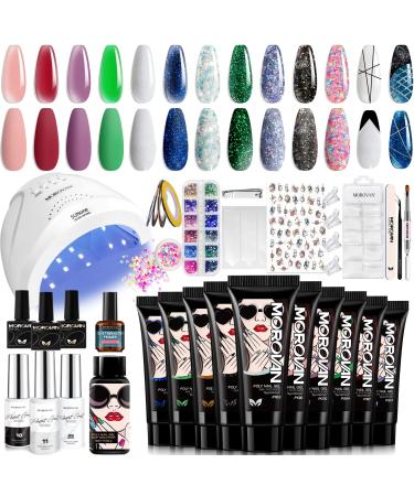 Morovan Poly Gel Nail Kit with U V Lamp 48W - Poly Nail Gel Kit Nail Extension Gel Poly Gel Kits Poly Gel Starter Kit with Everything Nail Art Accessories DIY