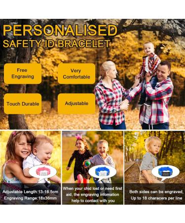 Customised Kids Safety ID Wristband - Personalised Medical Alert Bracelet for Boys and Girls - Dinosaur Design in Blue and Black - Buy Online on SooperMarket.com