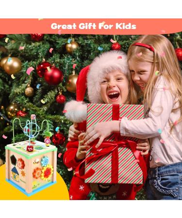 6-in-1 Wooden Motor Cube Activity Center for Toddlers - Pearl Labyrinth & Shape Sorting Toy for Kids Age 1-3 - Buy Online on SooperMarket.com