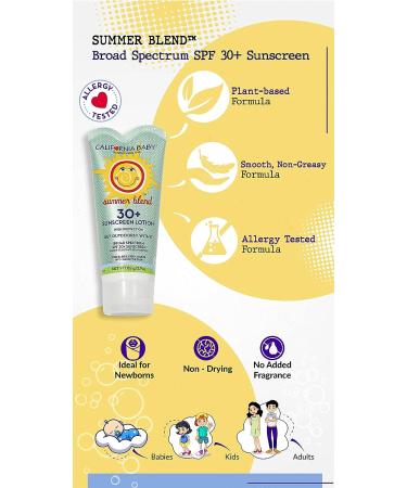 California Baby Summer Blend SPF 30+ Sunscreen Lotion for Babies, Kids & Adults - Fragrance Free, Water Resistant - 2.9oz - Buy Online on SooperMarket.com