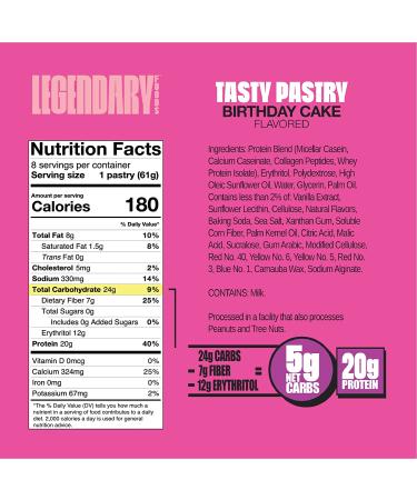 Legendary Foods Birthday Cake Protein Bar | Low Carb, Gluten Free, Keto Friendly | High Protein Snack, No Sugar Added | On-The-Go Breakfast Alternative | 8-Pack - Buy Online on SooperMarket.com