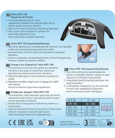 Tetra APS 100 Aquarium Air Pump - Ultra Quiet Diaphragm Pump for 50-100L Aquariums - Black - Buy Online on SooperMarket.com