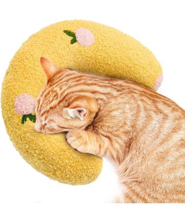 Jognee Pillow for Cats | Soft Fluffy Pet Calming Toy | Catnip Pillow Catnip Plush Toy | U-Shaped Pillow for Sleeping Resting Playing (Yellow)