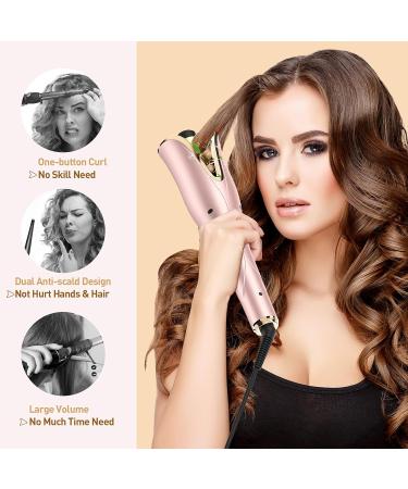 Auto Hair Curler - Automatic Curling Iron Wand with Rotating Barrel 4 Temps & 3 Timer Settings - Dual Voltage Fast Heating Gold - Buy Online on SooperMarket.com