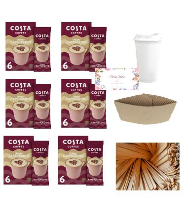 Temas Costa Coffee Instant Coffee Sachets Bundled With Reusable Coffee Cup Sleeves & Coffee Stirrers | Creamy Cappuccino | Coffee Gifts (Creamy Cappuccino)
