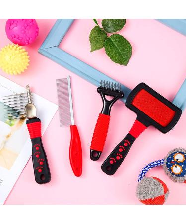 4-Piece Pet Grooming Set: Dematting Comb, Slicker Brush, Steel Comb - Dog & Cat Grooming Tools - Buy Online on SooperMarket.com