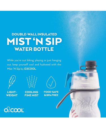 O2COOL Mist 'N Sip Misting Water Bottle 2-in-1 Function | No Leak Pull Top Spout | 20 oz Reusable Sports Water Bottle (Baseball) - Buy Online on SooperMarket.com