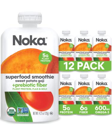 Noka Superfood Fruit Smoothie Pouches, Healthy Snacks (Sweet Potato Goji) Pack of 12, Vegan, Gluten-Free, with Flax Seed, Prebiotic Fiber & Plant Protein, Organic Squeeze Pouch 4.22oz Each 4.22 Ounce (Pack of 12)