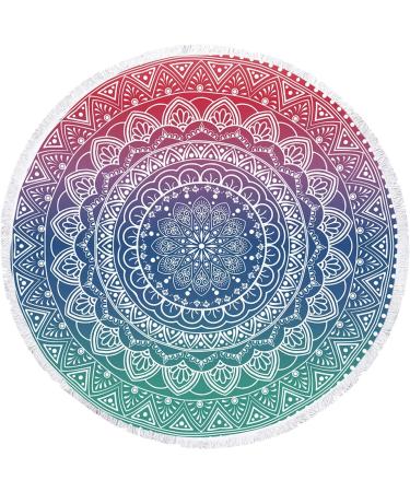 Oversize Round Mandala Beach Towel - Bohemian Quick Dry Microfiber Towel with Tassel - 59 Green Pink Mandala Design - Buy Online on SooperMarket.com