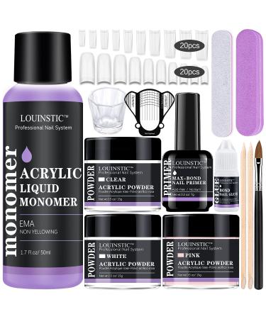 Acrylic Nail Kit for Beginners - Acrylic Powder and Liquid Set with Primer Nail Tips Glue Acrylic Brush Complete Starter Nails Kit Acrylic Set with Everything Professional Acrylic Nail Powder Size A