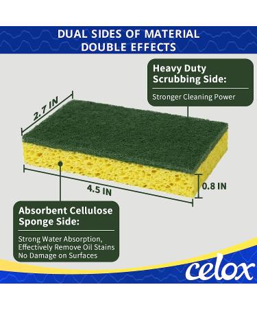 CELOX 12 Pack Dual Sided Kitchen Dish Sponge - Heavy Duty Non Scratch Sponges for Dishwashing and Cleaning - Highly Absorbent & Quick Drying - Buy Online on SooperMarket.com