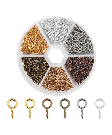NUTJAM 600 PCS Small Screw Eye Pins,5 X 10 MM Mini Screw Peg Hooks, Mixed Color Metal Eye Pins for Arts, DIY Jewelry, Crafts Projects, Cork Top Bottles, Charm Bead Pieces