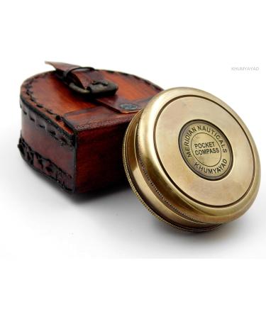 KHUMYAYAD Brass Pocket Compass - Antique Handmade Compass with Leather Case | Fully Functional & Stylish Travel Accessory - Buy Online on SooperMarket.com